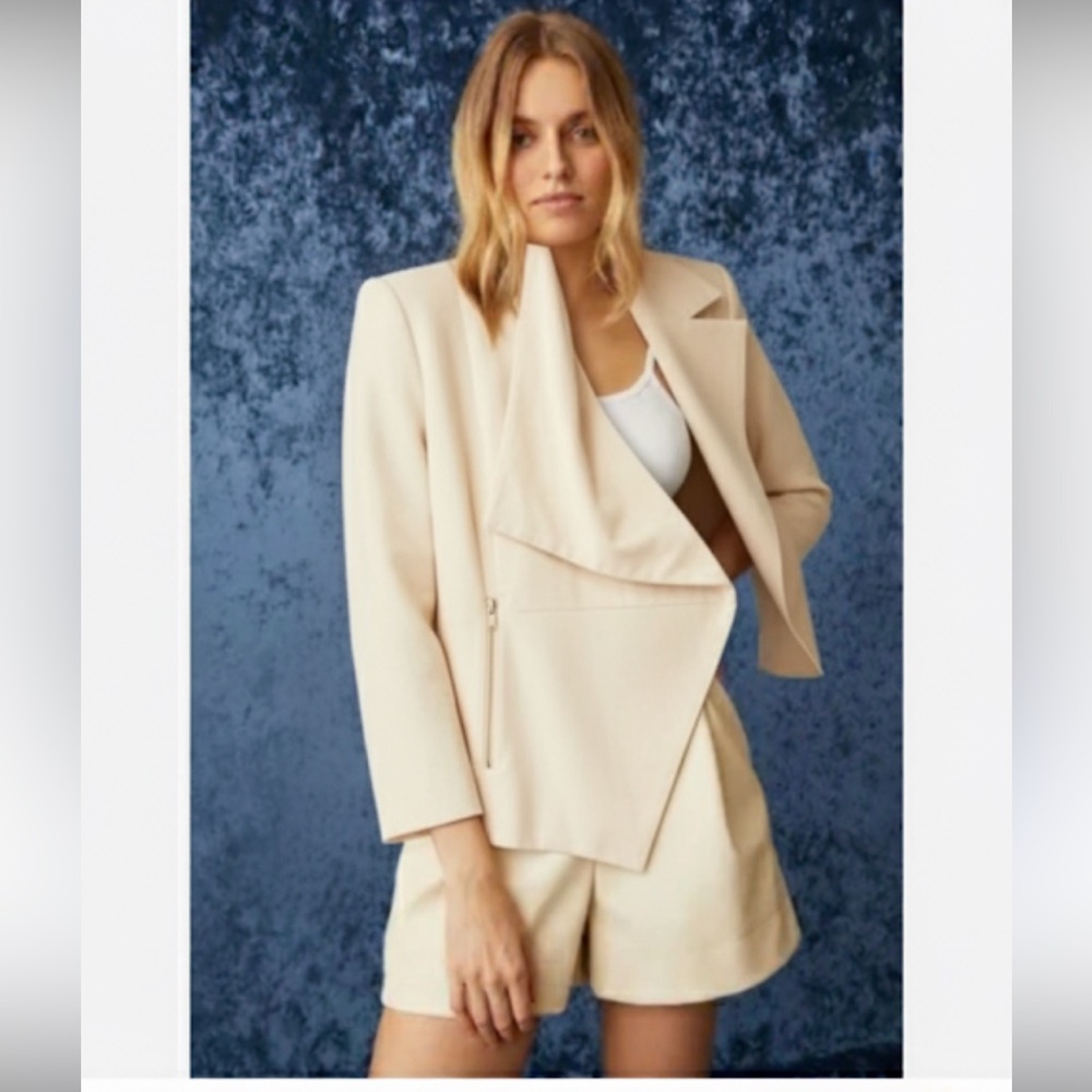 Marie Oliver Sand Faux Suede Drape Front Jacket XS